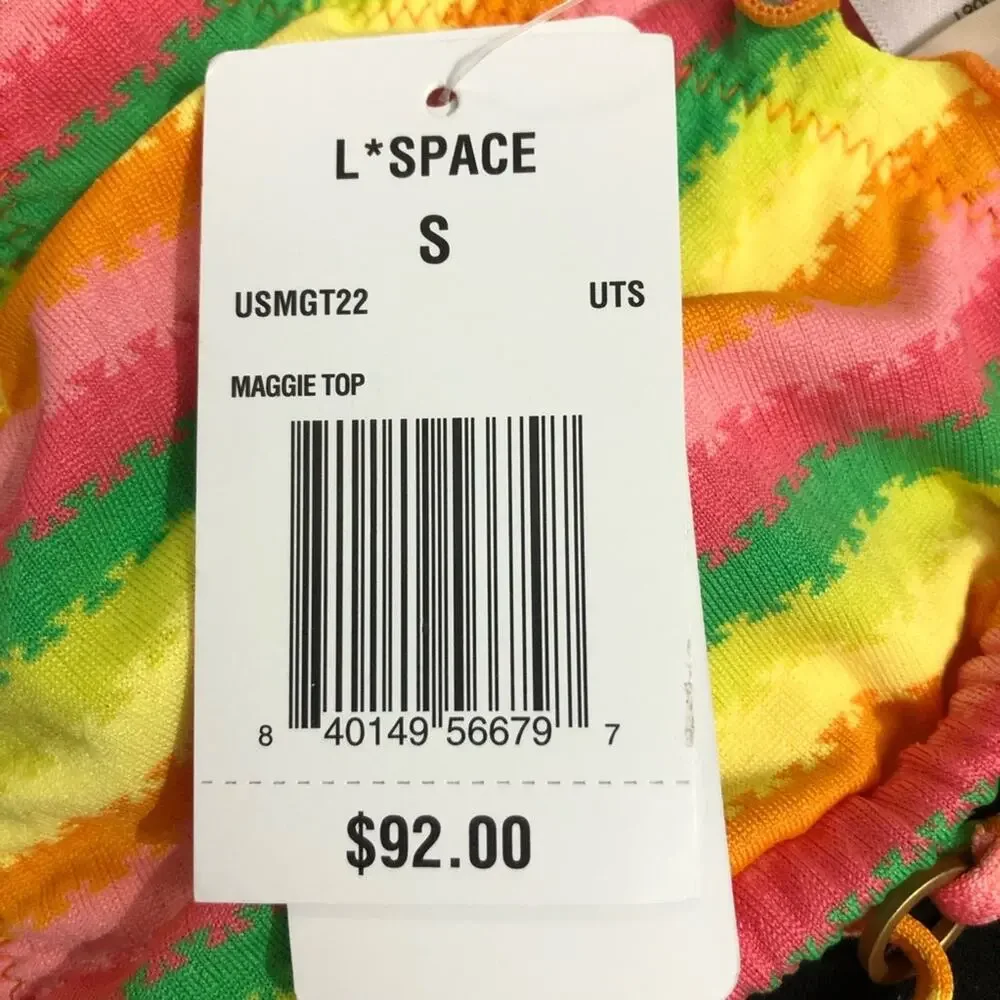 L*Space Maggie Triangle Bikini Top Under the Sun Stripe Small NWT